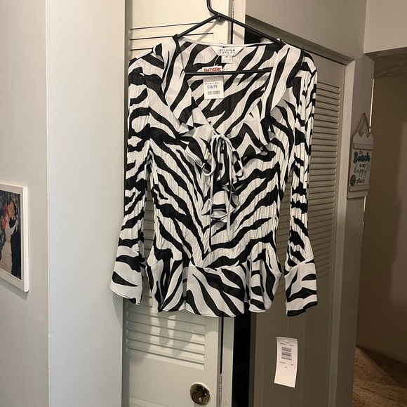 Allison Taylor Ruffled Sheer Zebra-Striped Blouse, Size XL, NWT - Picture 1 of 7